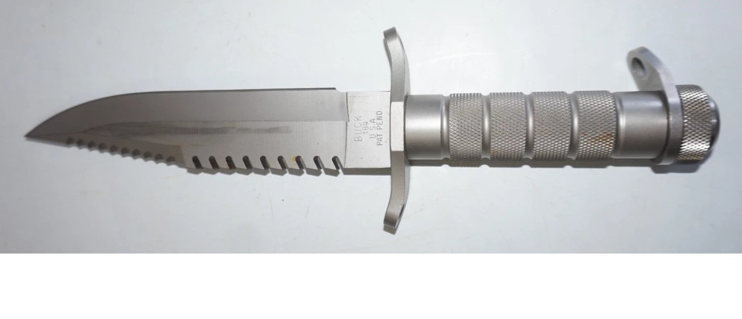 BUCK USA Vintage Buckmaster Buck 184 Stainless Survival Knife FIXED BLADE Hunting Knife w/Sheath PRE-OWNED