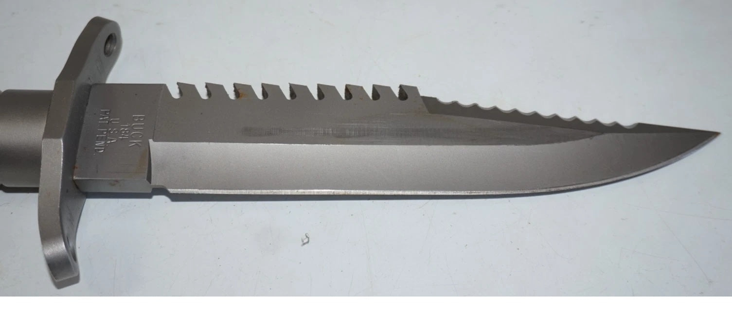 BUCK USA Vintage Buckmaster Buck 184 Stainless Survival Knife FIXED BLADE Hunting Knife w/Sheath PRE-OWNED