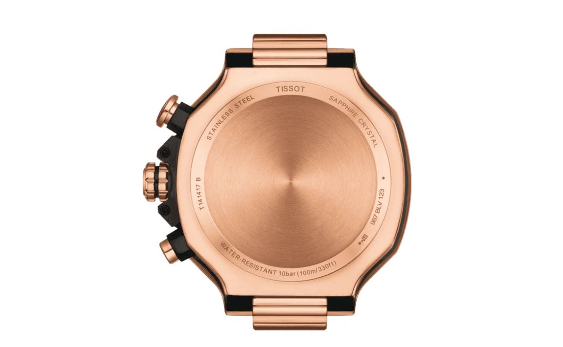 ZZ...TISSOT SWISS Made T-Race Chronograph Black/Rose Gold Quartz Men's Watch T1414173705100 NEW