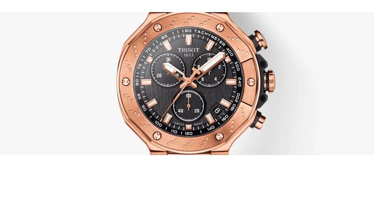 ZZ...TISSOT SWISS Made T-Race Chronograph Black/Rose Gold Quartz Men's Watch T1414173705100 NEW