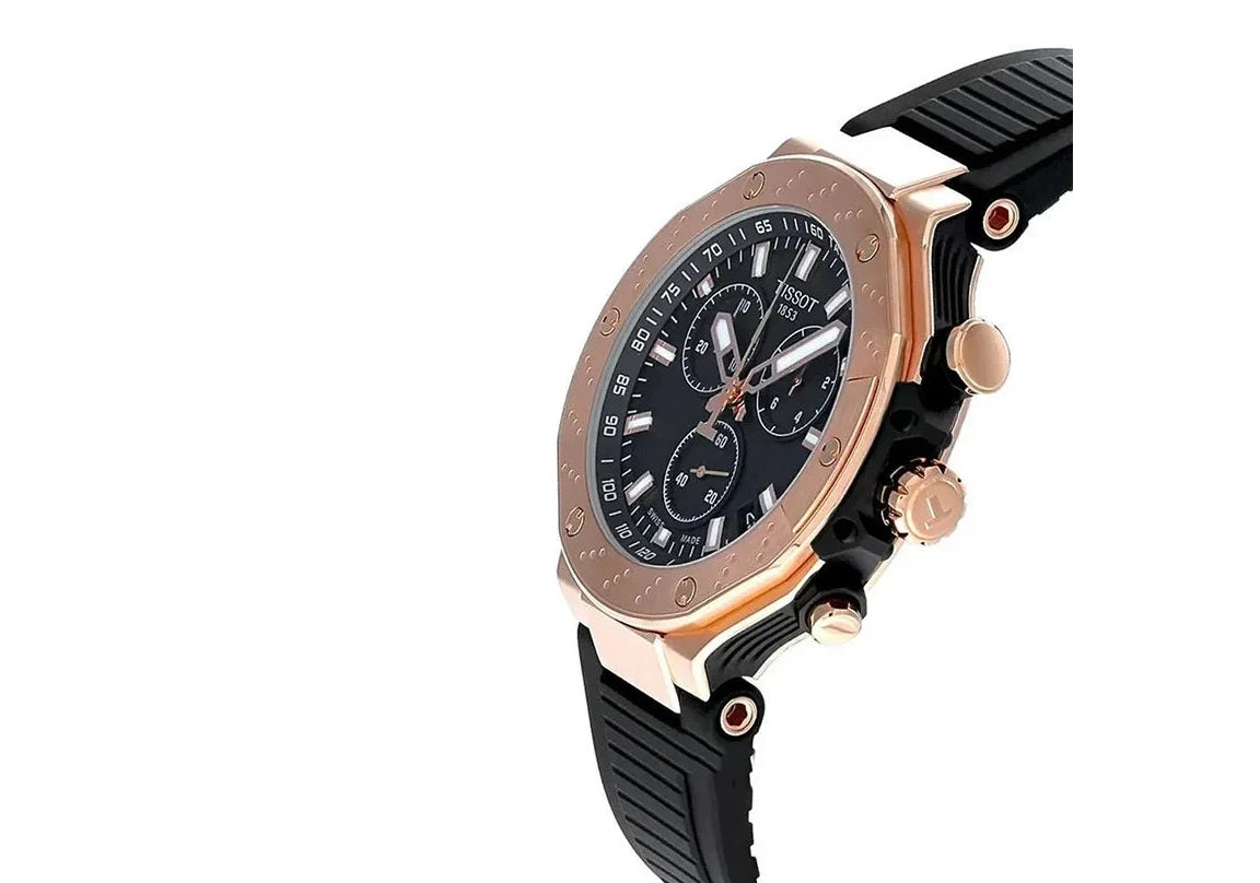 ZZ...TISSOT SWISS Made T-Race Chronograph Black/Rose Gold Quartz Men's Watch T1414173705100 NEW