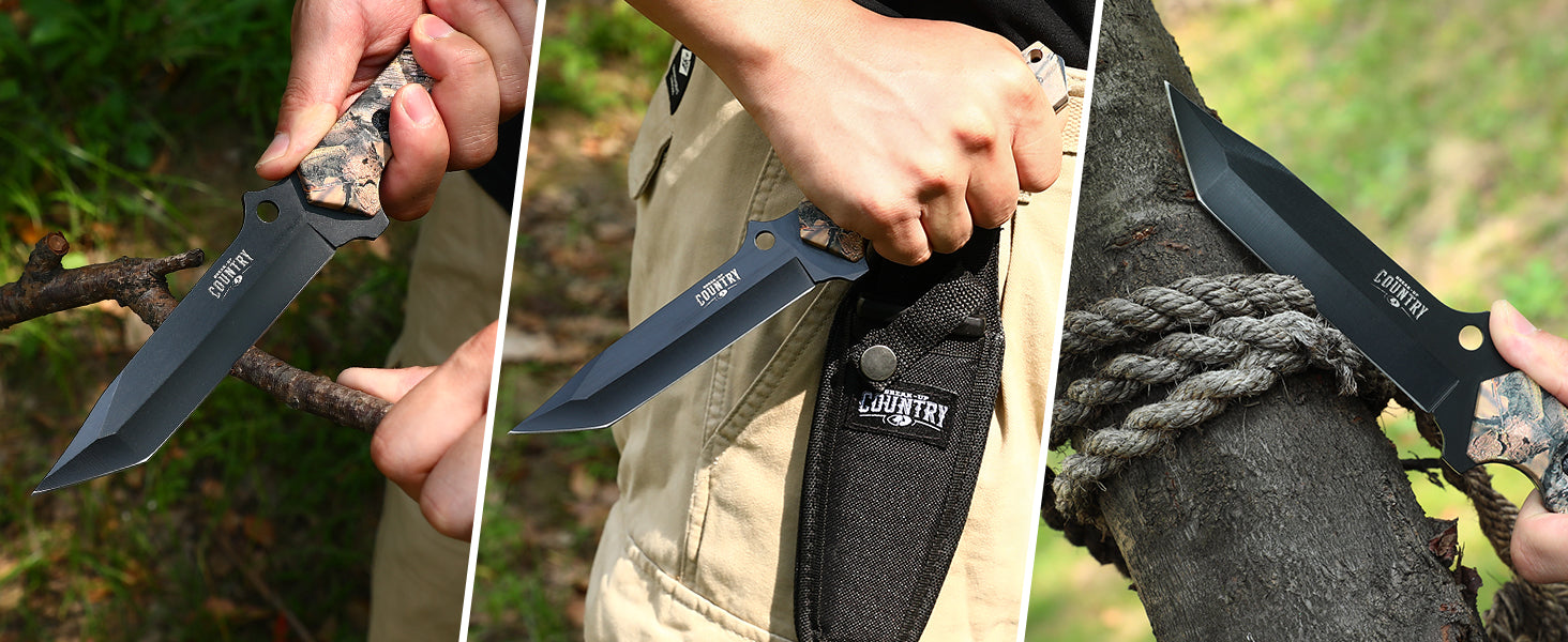 MOSSY OAK 2-Piece CAMO Hunting Knives Gut Hook Set w/Sheath Fixed Blade Stainless Steel Blades NEW